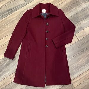 *Like New-Worn Twice* LOFT Maroon/Burgundy Wool Pea Coat with Teal Floral Lining